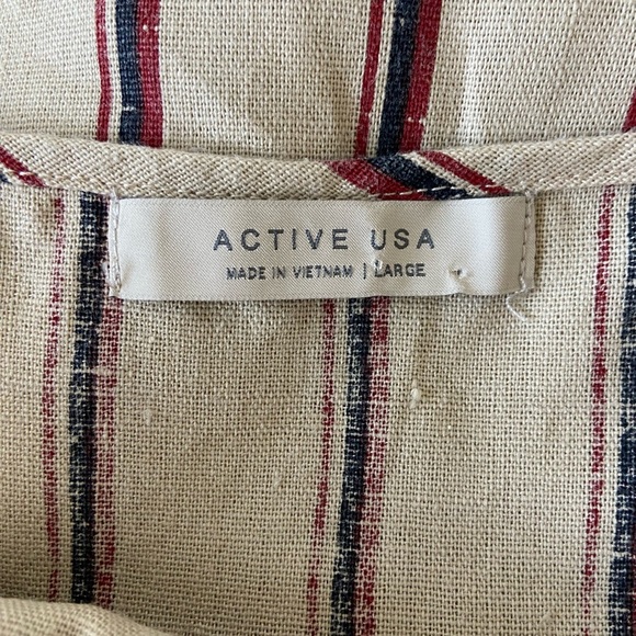 Active USA linen blend striped safari sundress tan size L - Picture 6 of 16